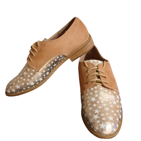 Anthropologie Vanessa Wu Metallic Oxford Loafers Rose Gold Leather